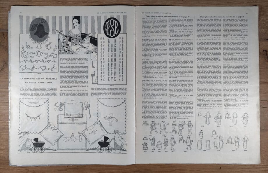 Le Miroir des Modes – Juli 1922, Nr. 1 | Vintage Frans Modeblad met Illustratie van Parkieten – Vergulde Kat