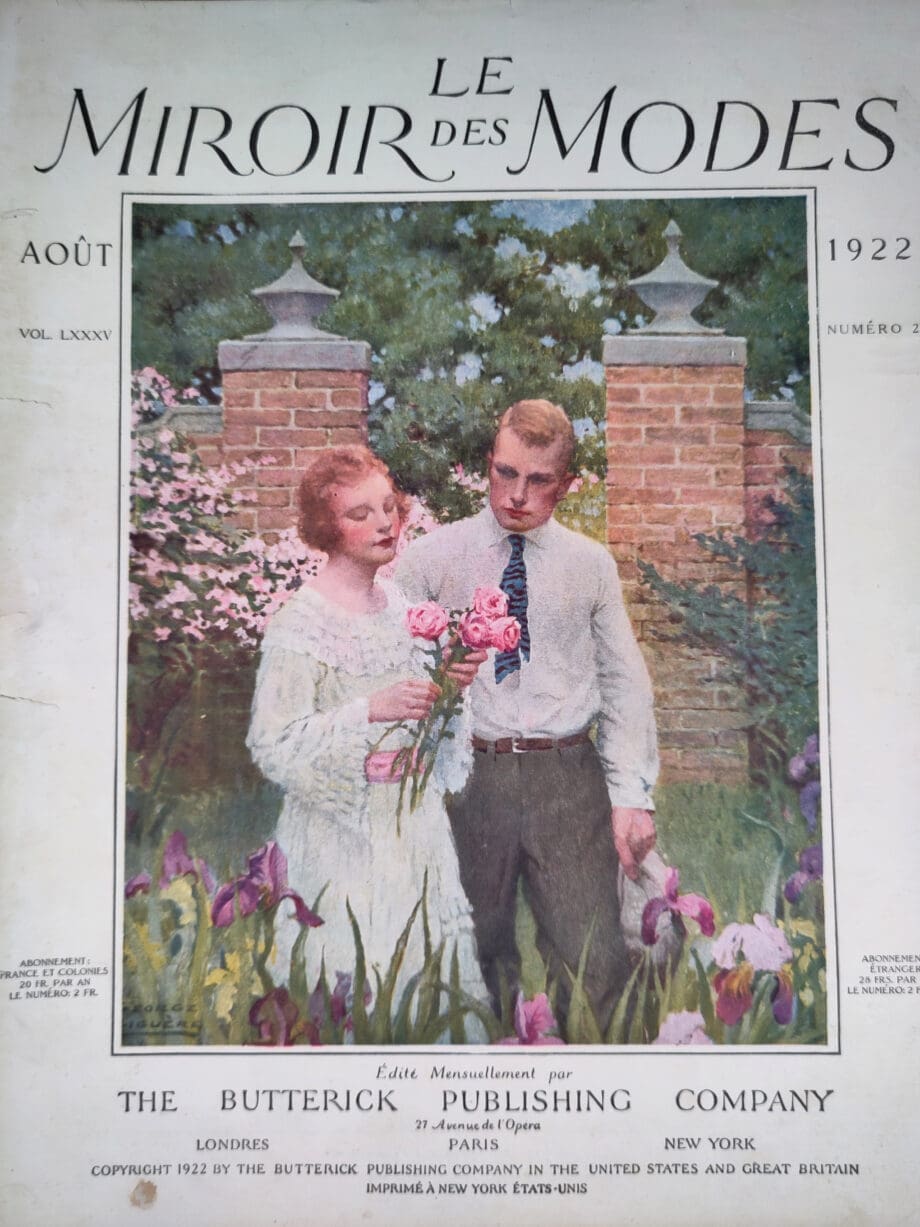 Le Miroir des Modes – Augustus 1922, Nr. 2 | Vintage Frans Modeblad met Romantische Illustratie – Vergulde Kat