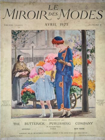 Le Miroir des Modes - April 1923, No. 4 | Vintage French Fashion Magazine with Mother and Daughter at Flower Stand - detail photo