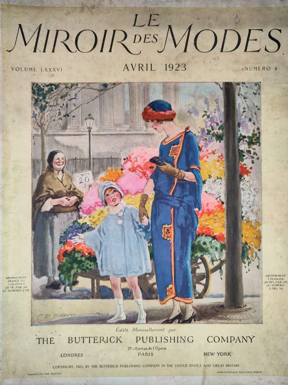 Le Miroir des Modes - April 1923, No. 4 | Vintage French Fashion Magazine with Mother and Daughter at Flower Stall - Vergulde Kat