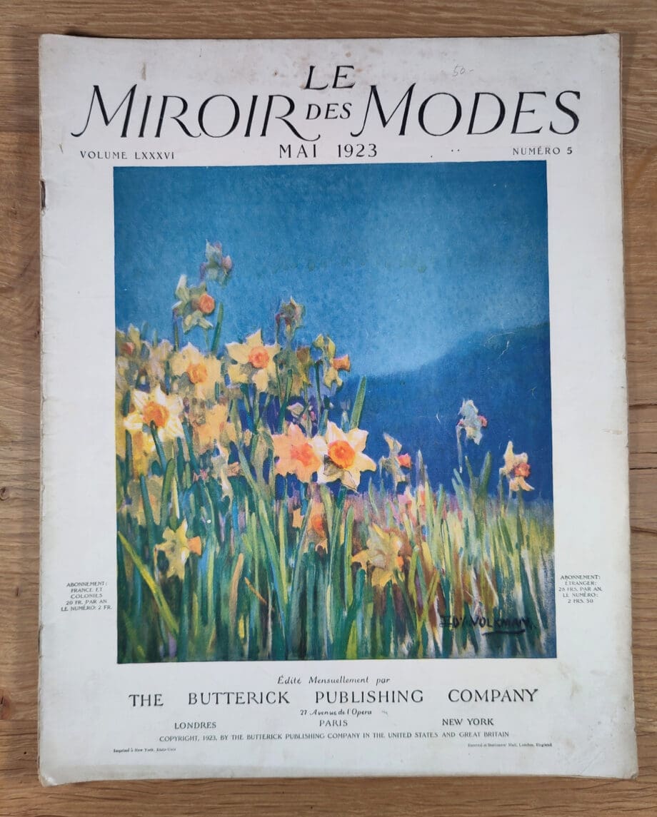 Le Miroir des Modes – Mei 1923 Nr. 5 | Vintage Frans Modeblad met Lentebloemen Illustratie – Vergulde Kat
