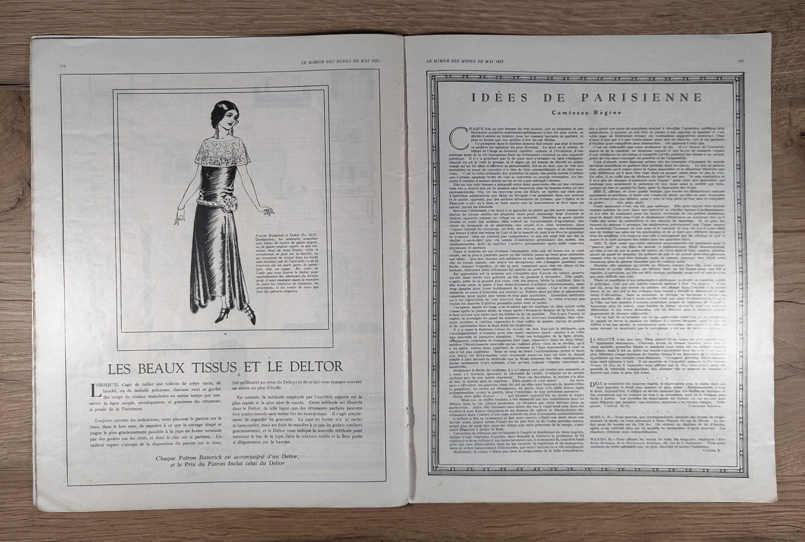 Le Miroir des Modes – Mei 1923 Nr. 5 | Vintage Frans Modeblad met Lentebloemen Illustratie – detailfoto