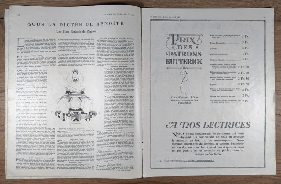 Le Miroir des Modes – Juni 1923 Nr. 6 | Vintage-französische Modezeitschrift mit einer Illustration von Mutter und Kind – Vergulde Kat