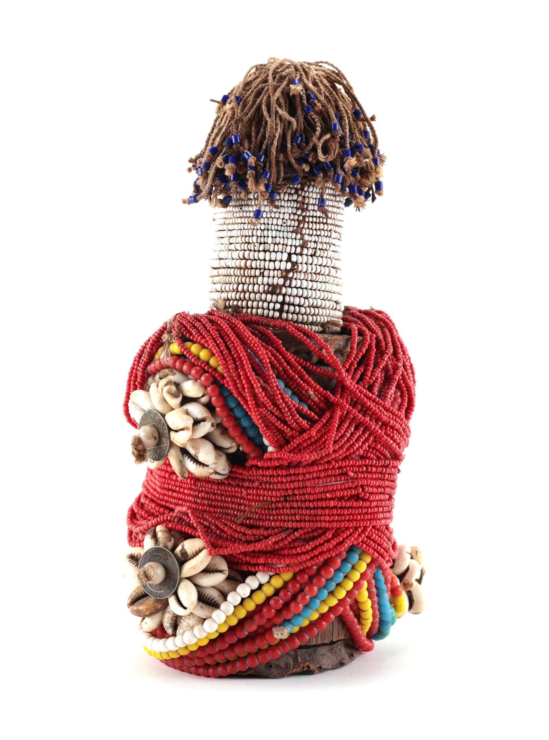 Statua ancestrale Fali del Camerun con perline e conchiglie – 25 cm – foto di dettaglio
