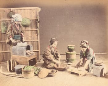 Twee handgekleurd foto’s uit Japan door Raimund von Stillfried, ca. 1880 – detailfoto