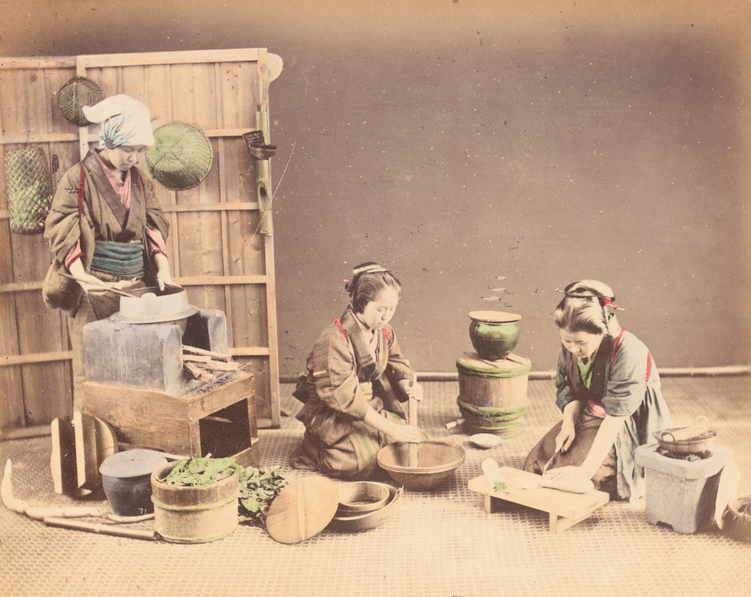 Deux photographies colorisées à la main du Japon par Raimund von Stillfried, vers 1880 – photo de détail
