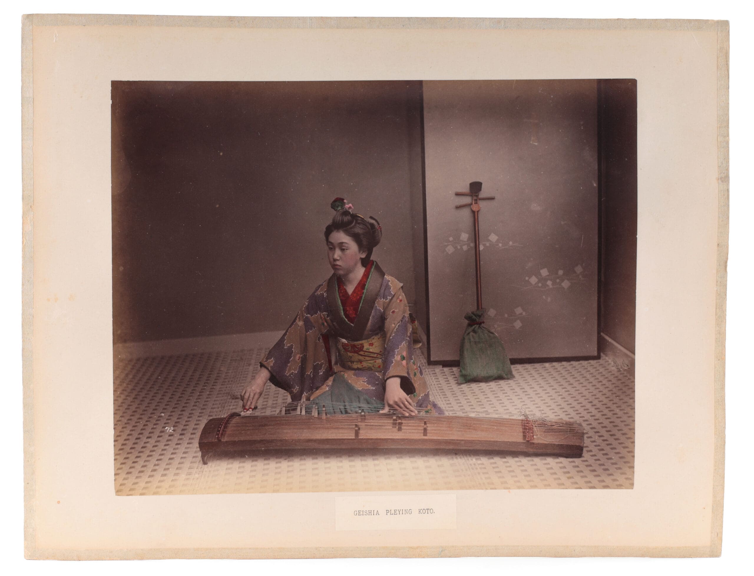 Japanese hand-colored photographs by Raimund von – Stillfried geisha & river landscape, ca. 1880 – close-up photo