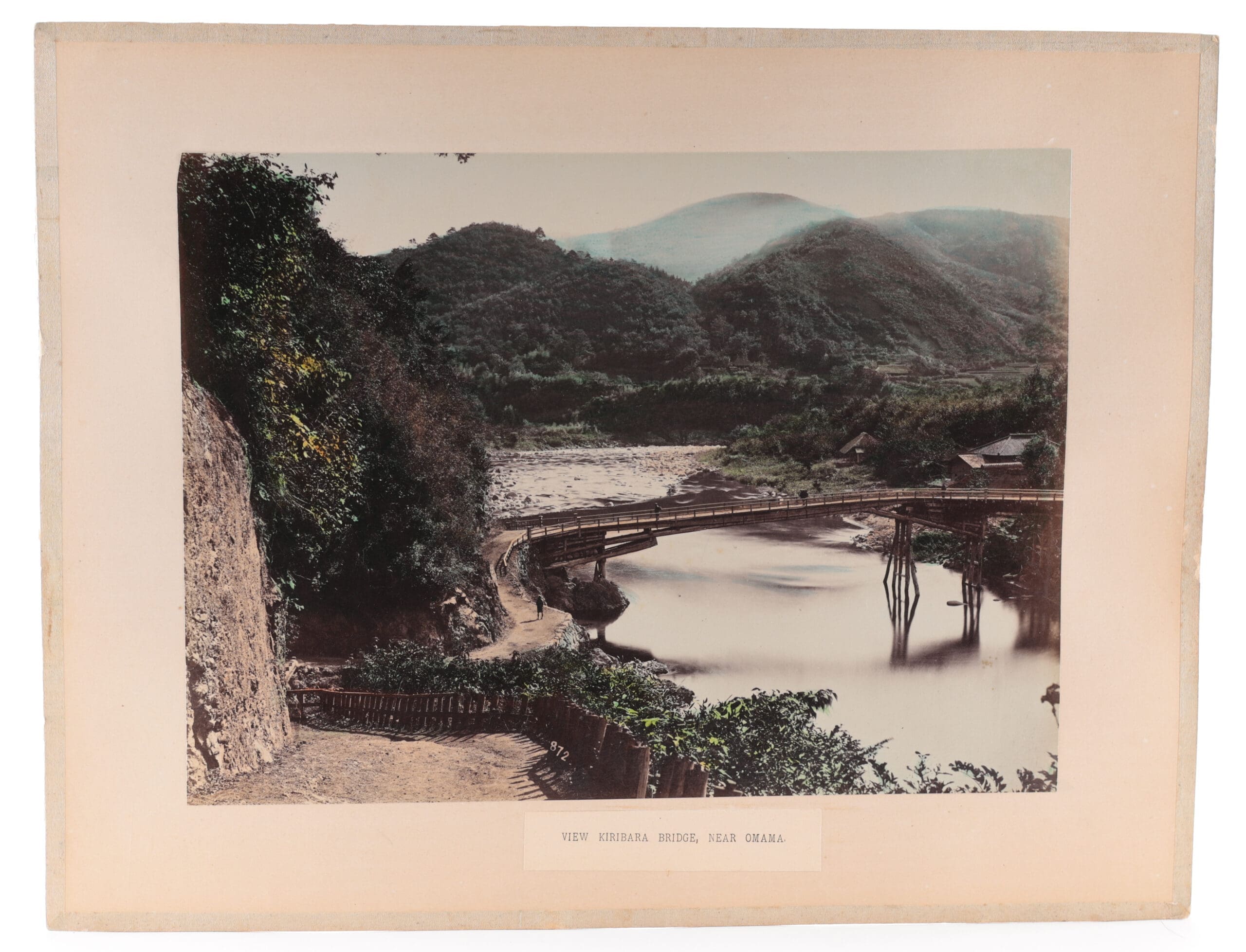 Japanese hand-colored photographs by Raimund von – Stillfried geisha & river landscape, ca. 1880 – close-up photo