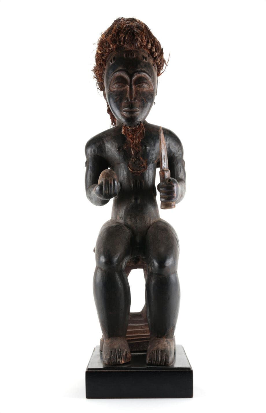 Baule statue with gourd and dagger - Ivory Coast - 54 cm - Vergulde Kat