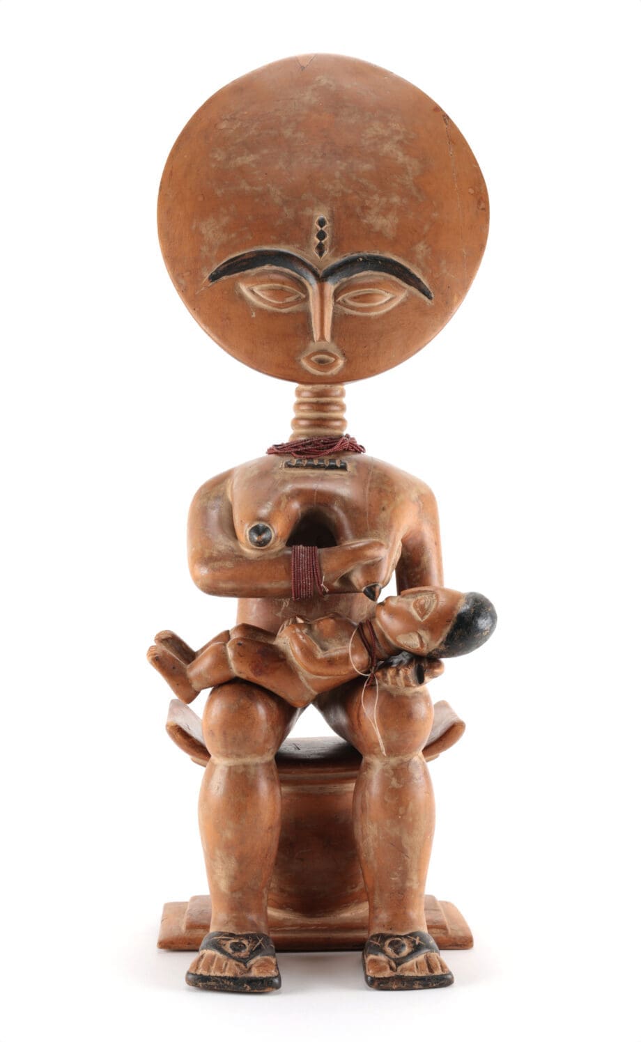 Grande statua Akan – madre con bambino e sgabello – Ghana – Vergulde Kat