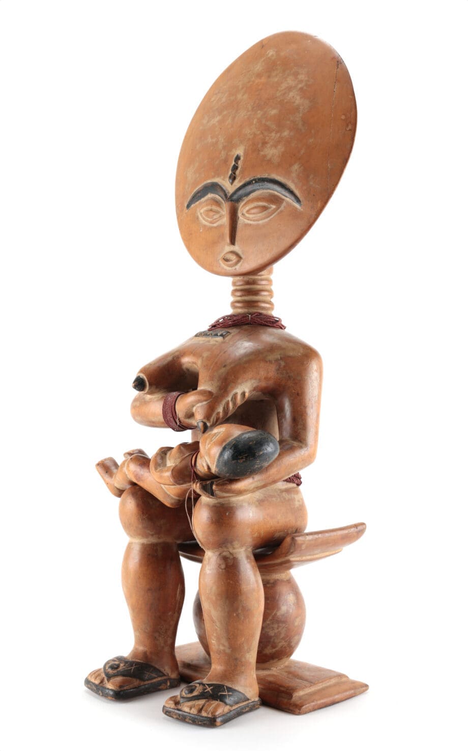 Grande statua Akan – madre con bambino e sgabello – Ghana – Vergulde Kat