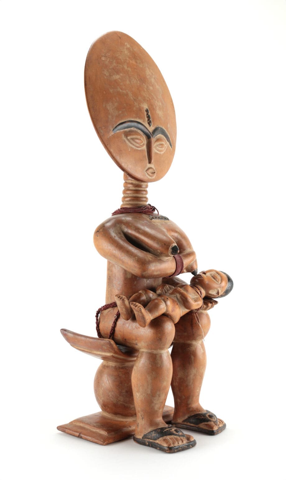 Grande statua Akan – madre con bambino e sgabello – Ghana – Vergulde Kat