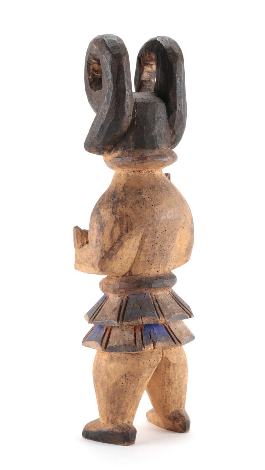 Statua di guardia Igbo Ikenga – Nigeria – residui di vernice ocra e blu – Vergulde Kat