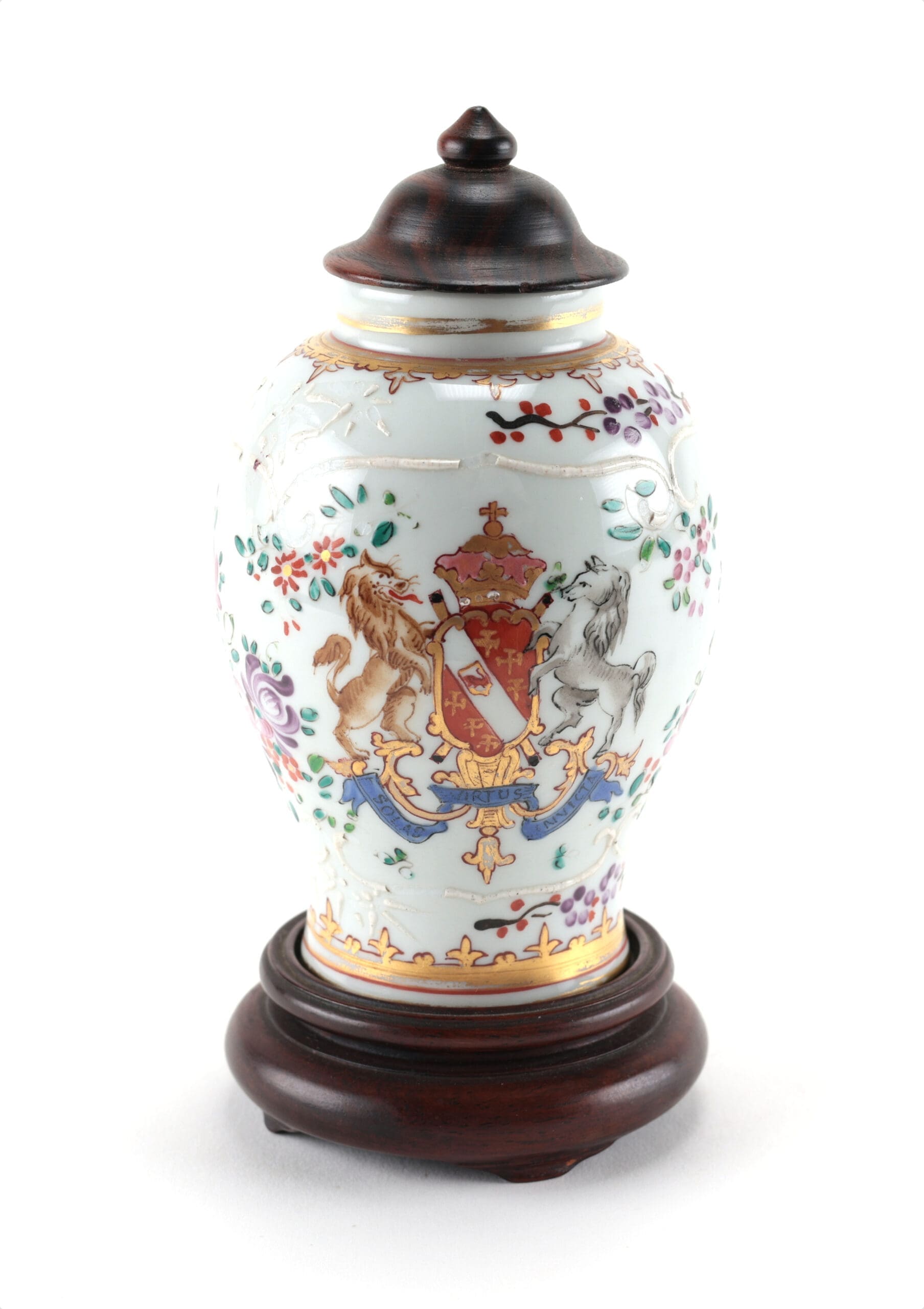 Porcelain tea caddy - French Samson - late 19th century - Imari decor - gilt - oriental figures - detail photo