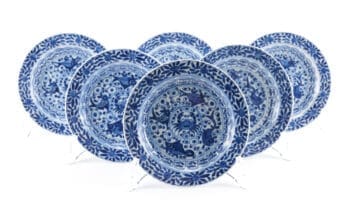 Set of six Chinese porcelain plates - 19th century - Kangxi style - Crab and Fish decor - detail photo