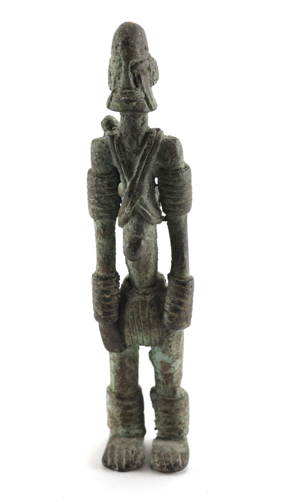 Set of three Dogon bronze statues - Mali - horseman, camel and standing figure - Vergulde Kat