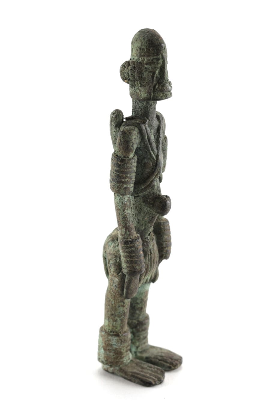 Set of three Dogon bronze statues - Mali - horseman, camel and standing figure - Vergulde Kat