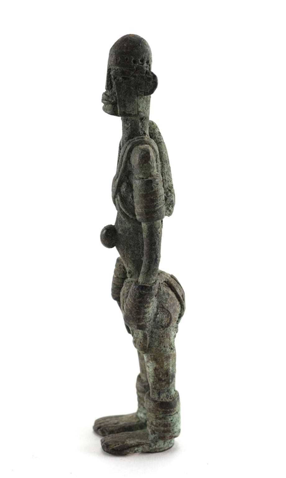 Set of three Dogon bronze statues - Mali - horseman, camel and standing figure - Vergulde Kat