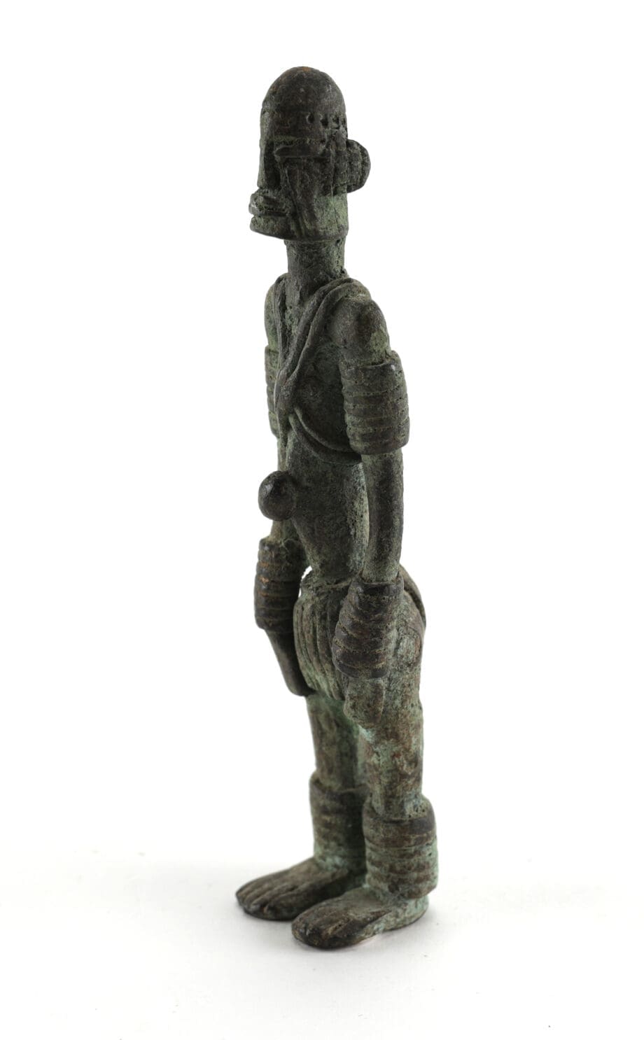 Set of three Dogon bronze statues - Mali - horseman, camel and standing figure - Vergulde Kat