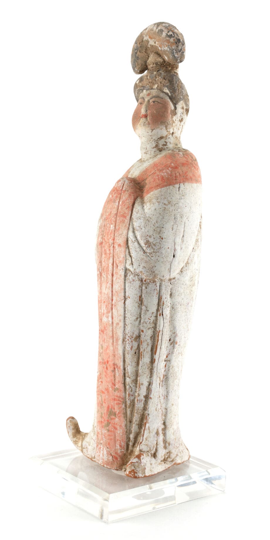 Tang dynastie ‘Fat Lady’ figuur – Chinees aardewerk beeld met pigmentresten – Vergulde Kat