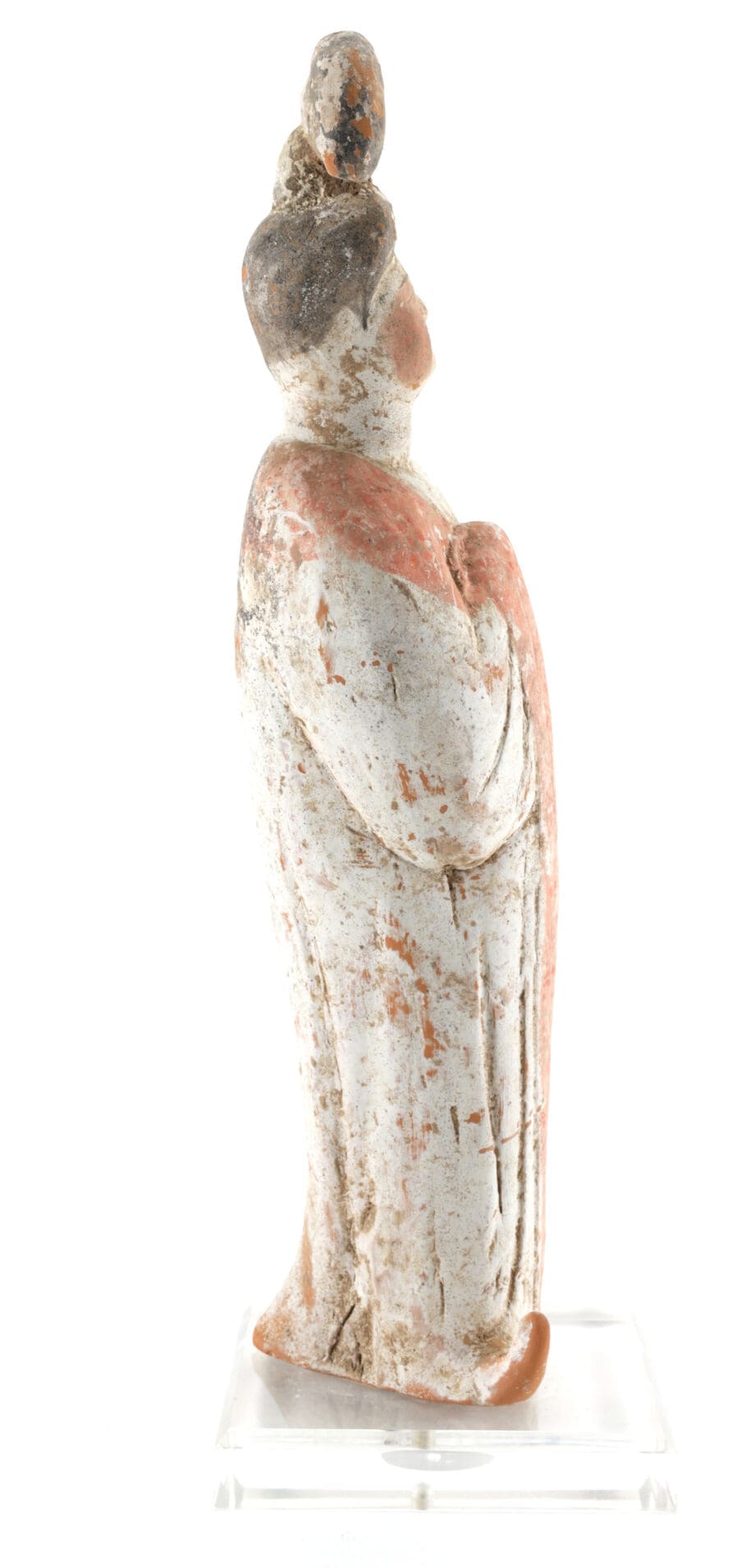 Tang dynastie ‘Fat Lady’ figuur – Chinees aardewerk beeld met pigmentresten – Vergulde Kat