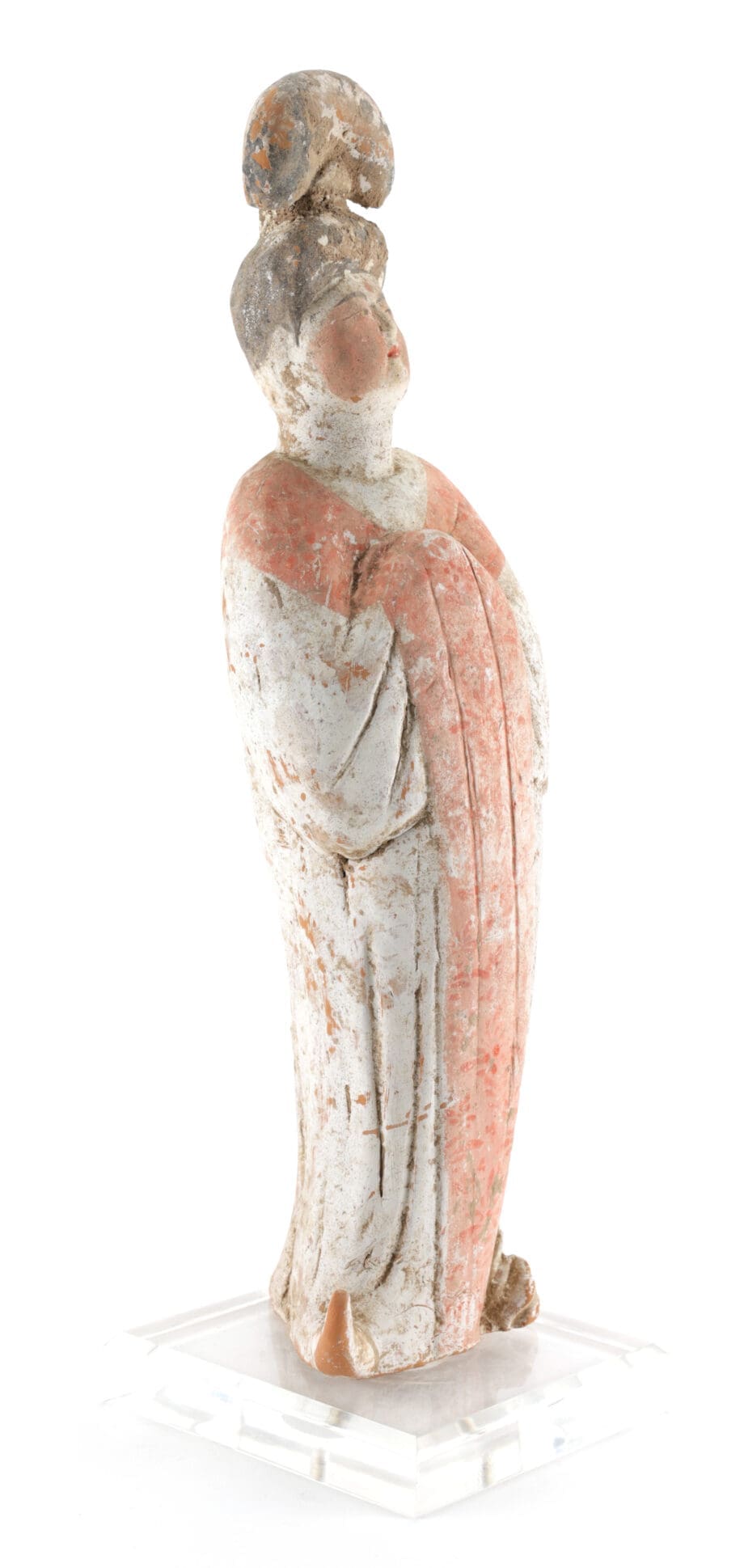 Tang dynastie ‘Fat Lady’ figuur – Chinees aardewerk beeld met pigmentresten – Vergulde Kat