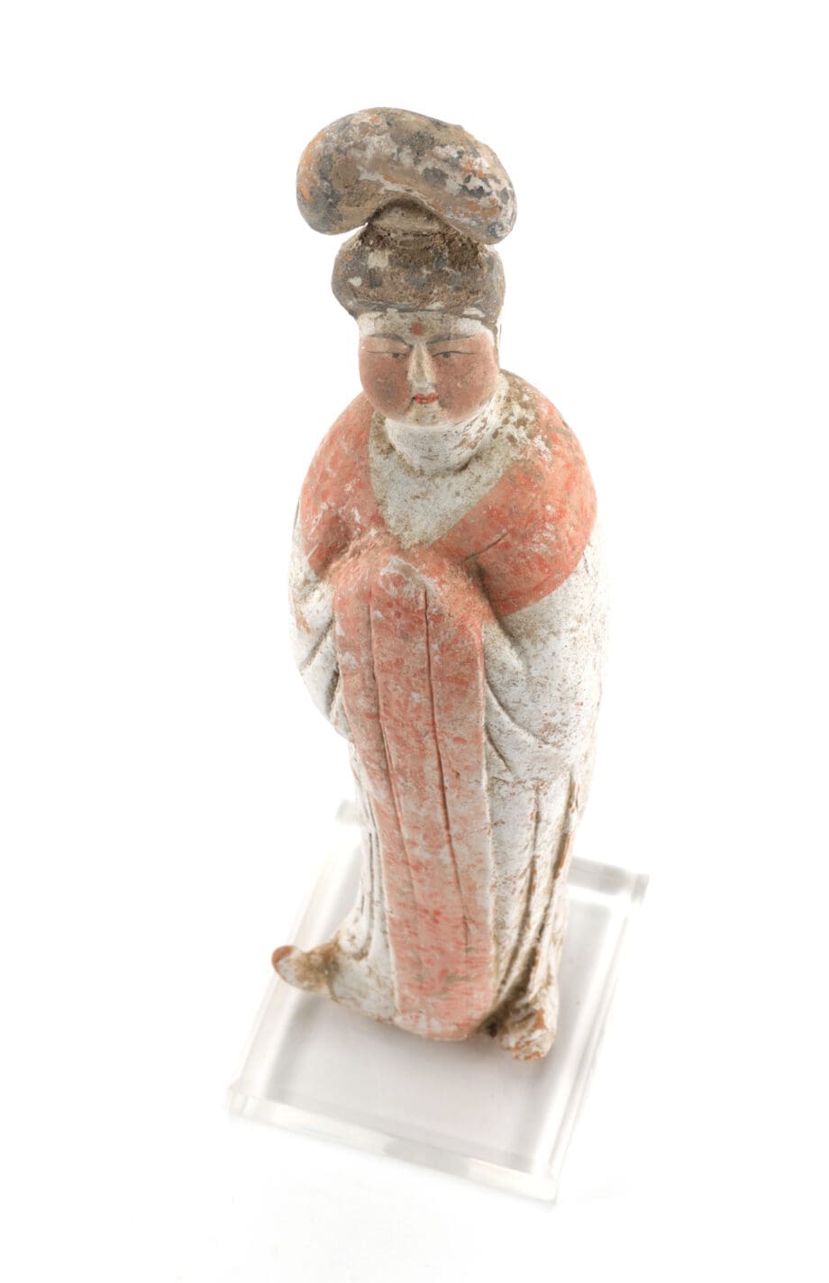 Tang dynastie ‘Fat Lady’ figuur – Chinees aardewerk beeld met pigmentresten – Vergulde Kat