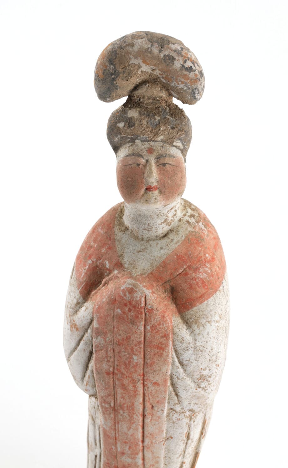 Tang dynastie ‘Fat Lady’ figuur – Chinees aardewerk beeld met pigmentresten – Vergulde Kat
