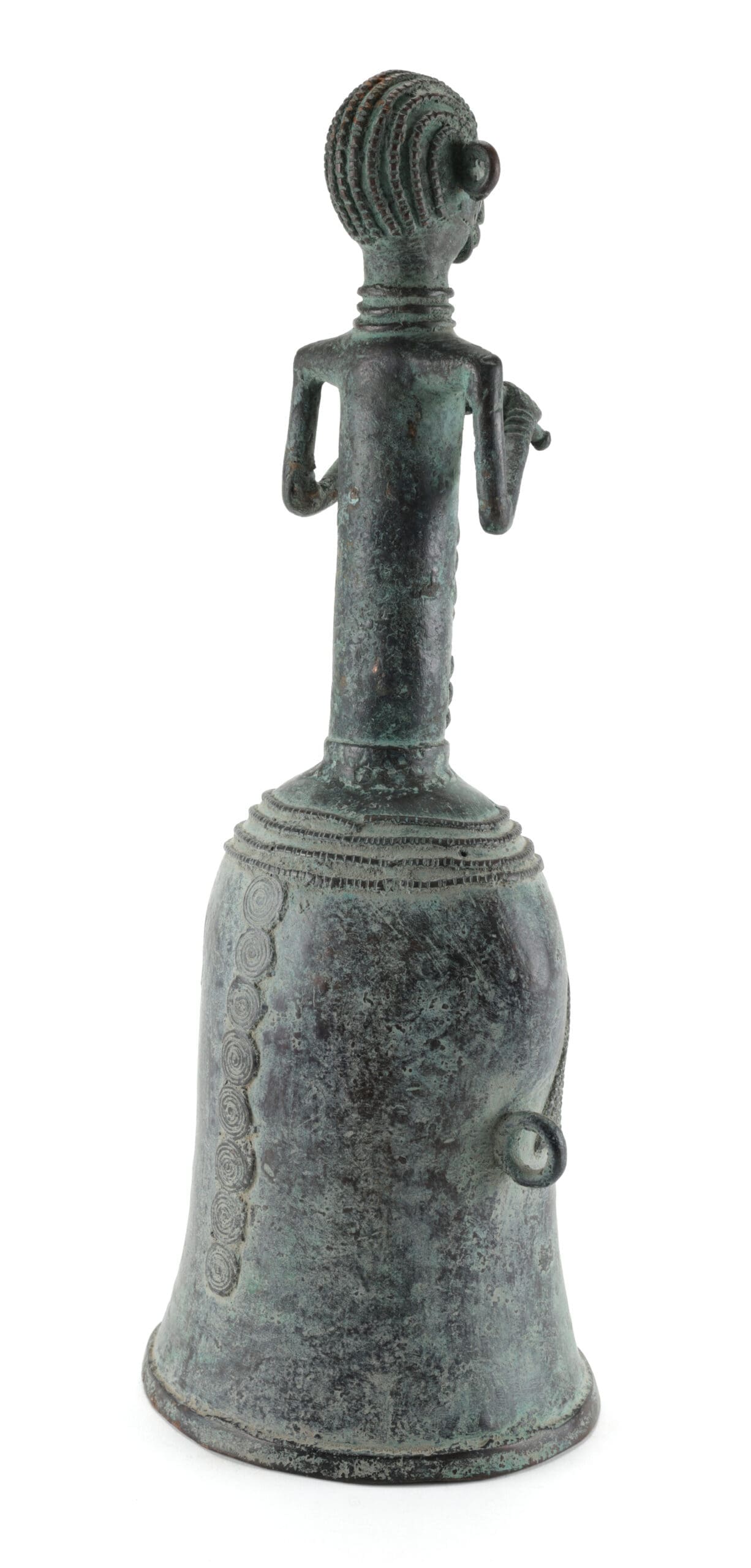 Bronzen bel met figuur – Kameroen – Grassfields cultuur – 40 cm hoog – detailfoto
