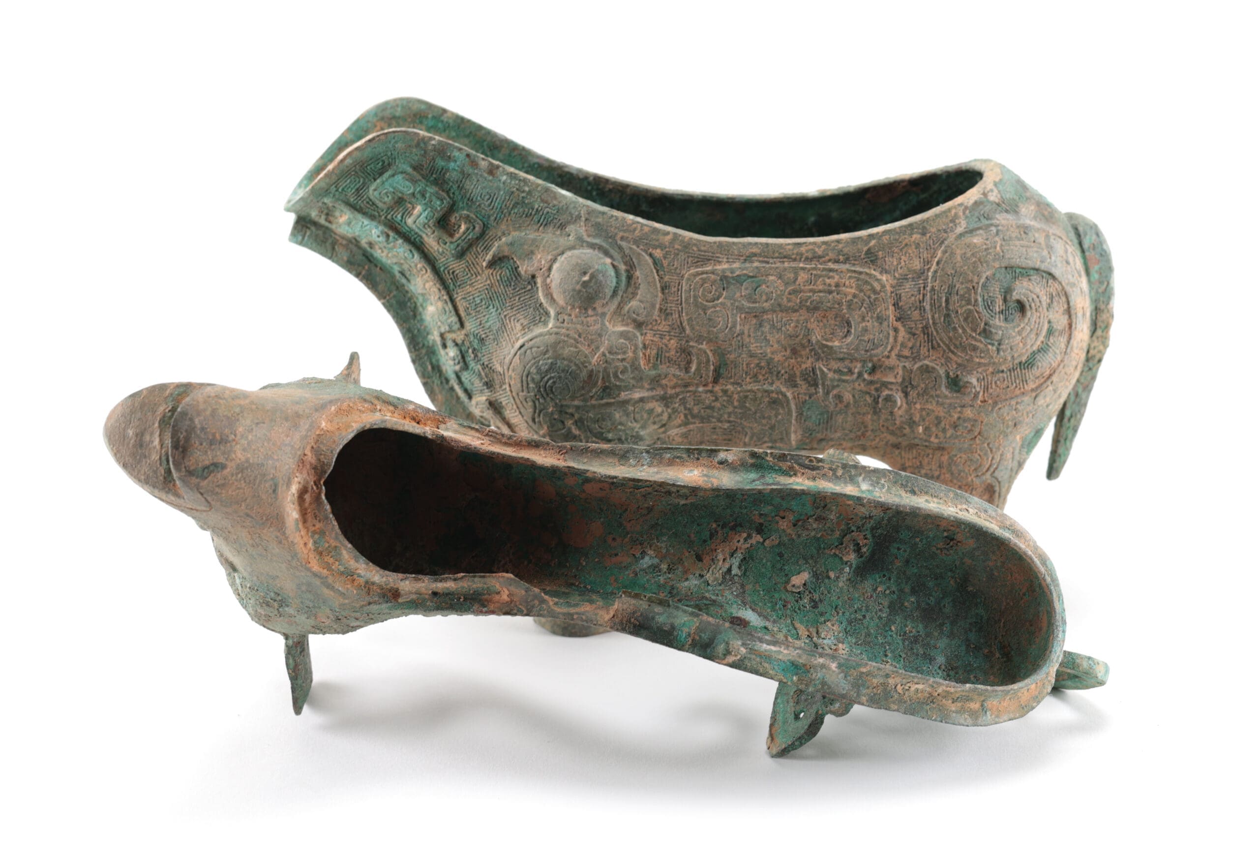 Vase zun en bronze chinois en forme d'animal mythique – style Shang – avec couvercle – photo de détail