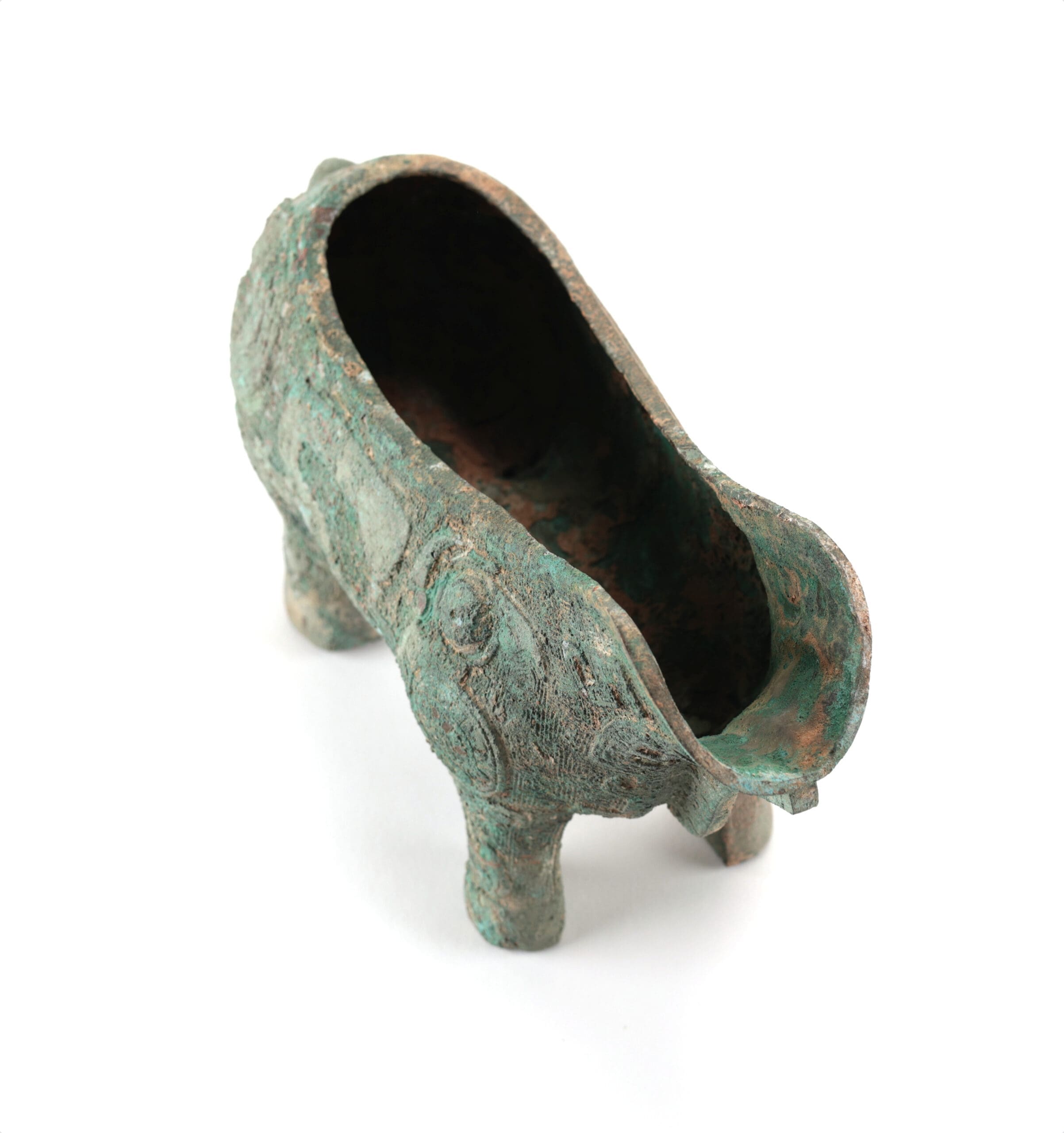 Vase zun en bronze chinois en forme d'animal mythique – style Shang – avec couvercle – photo de détail