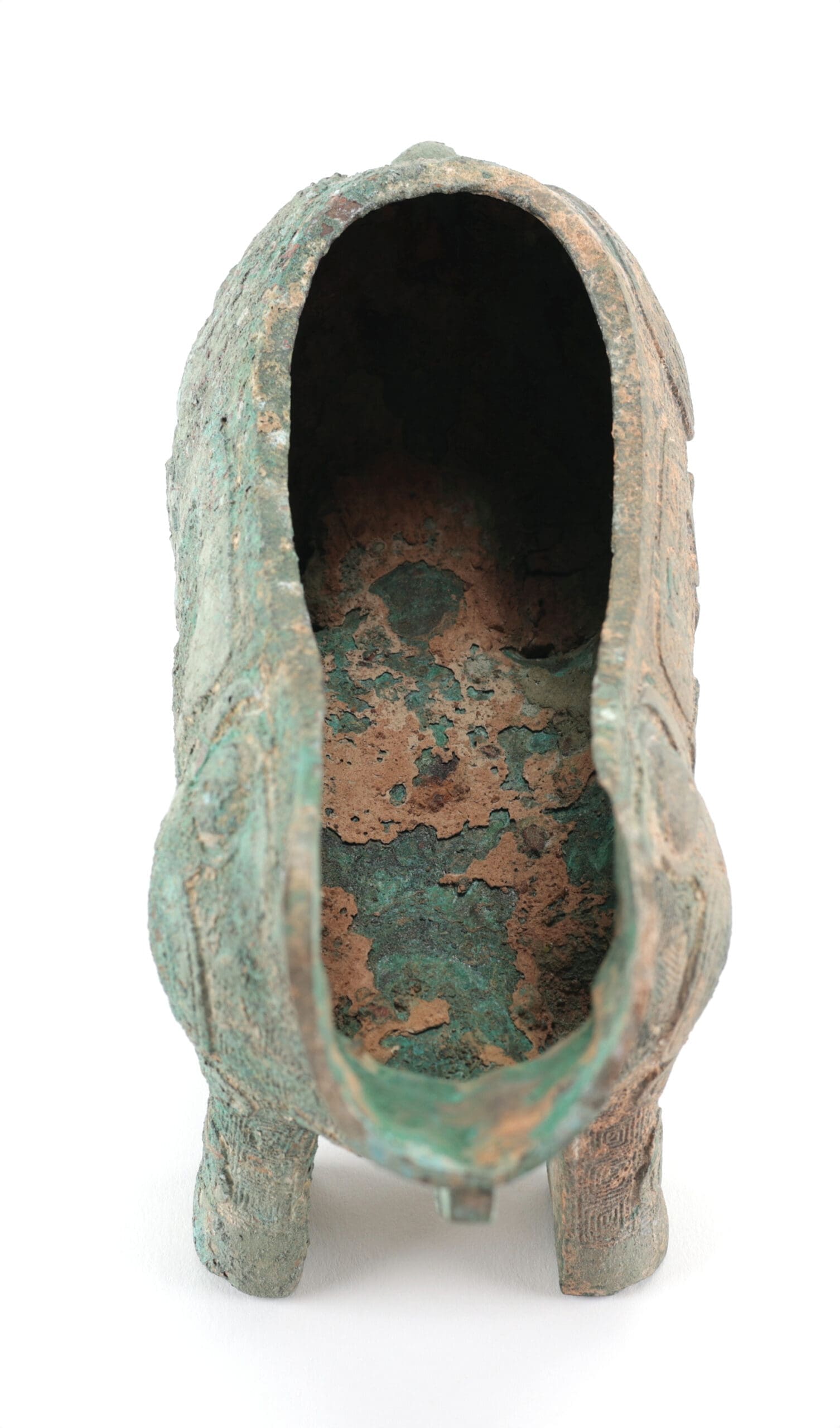 Vase zun en bronze chinois en forme d'animal mythique – style Shang – avec couvercle – photo de détail