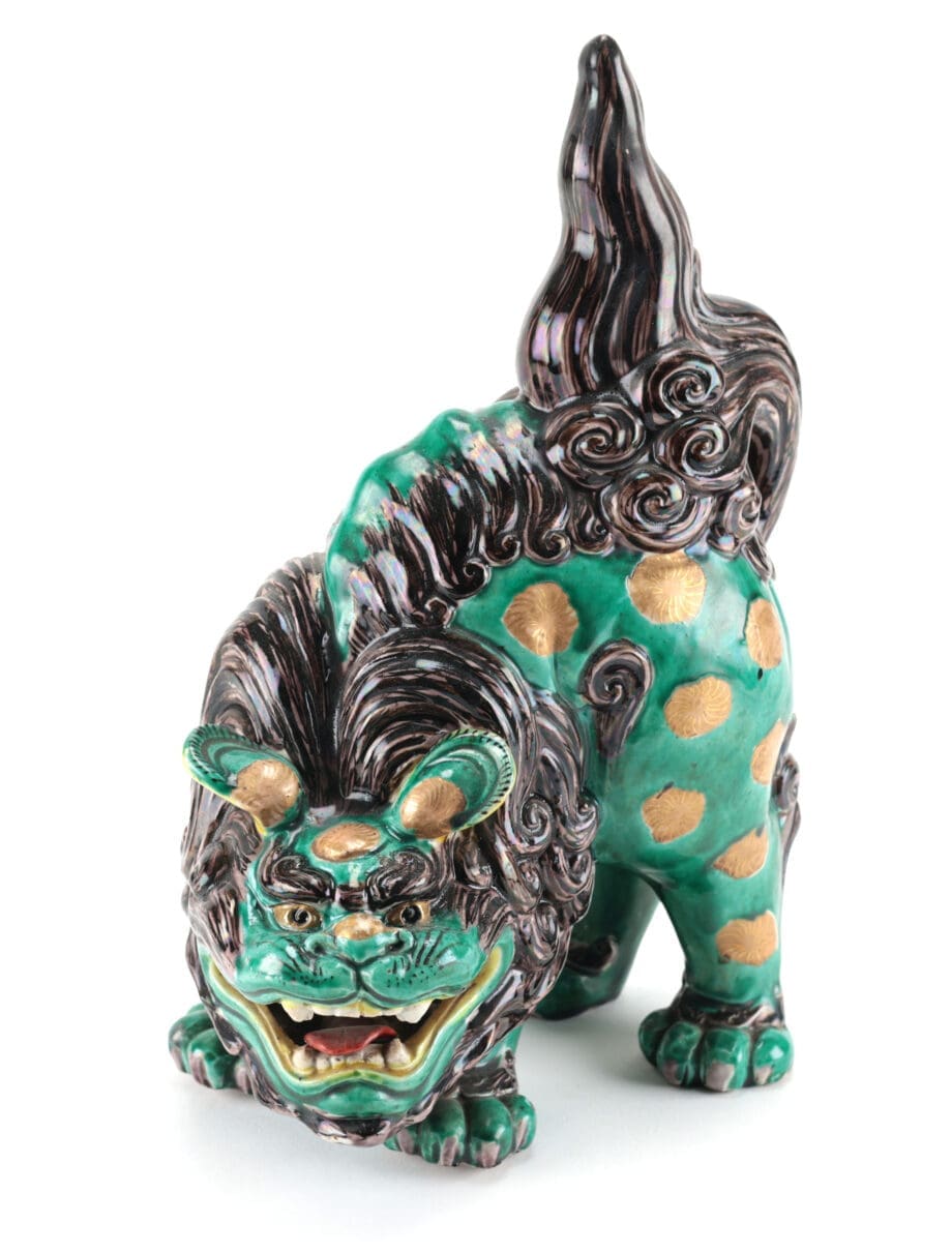 Paar Japanse Kutani foo dogs – 19e eeuw – groen en goud glazuur – Vergulde Kat