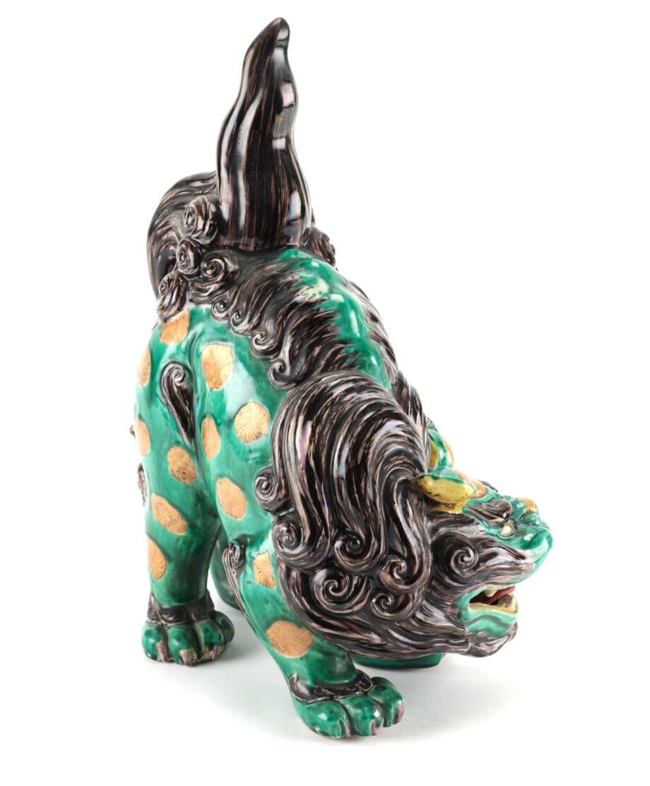 Paar Japanse Kutani foo dogs – 19e eeuw – groen en goud glazuur – Vergulde Kat