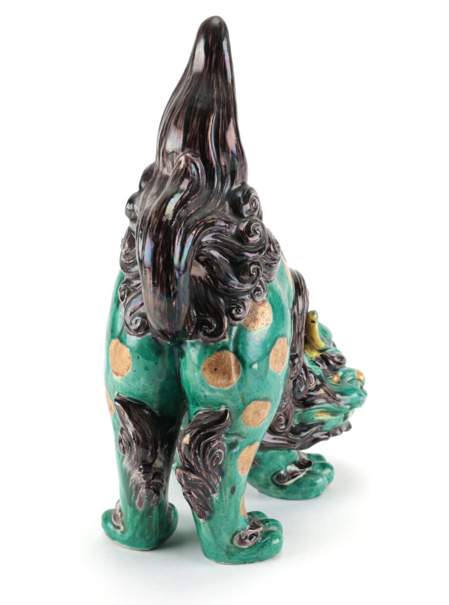 Paar Japanse Kutani foo dogs – 19e eeuw – groen en goud glazuur – Vergulde Kat