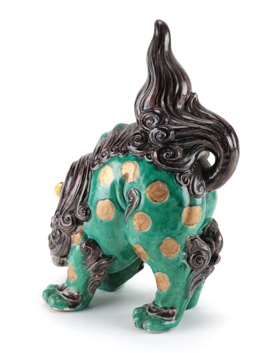 Paar Japanse Kutani foo dogs – 19e eeuw – groen en goud glazuur – Vergulde Kat