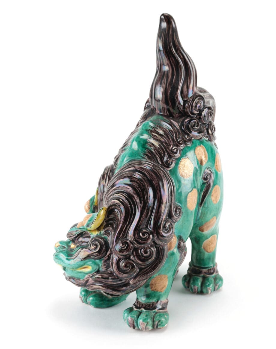 Paar Japanse Kutani foo dogs – 19e eeuw – groen en goud glazuur – Vergulde Kat