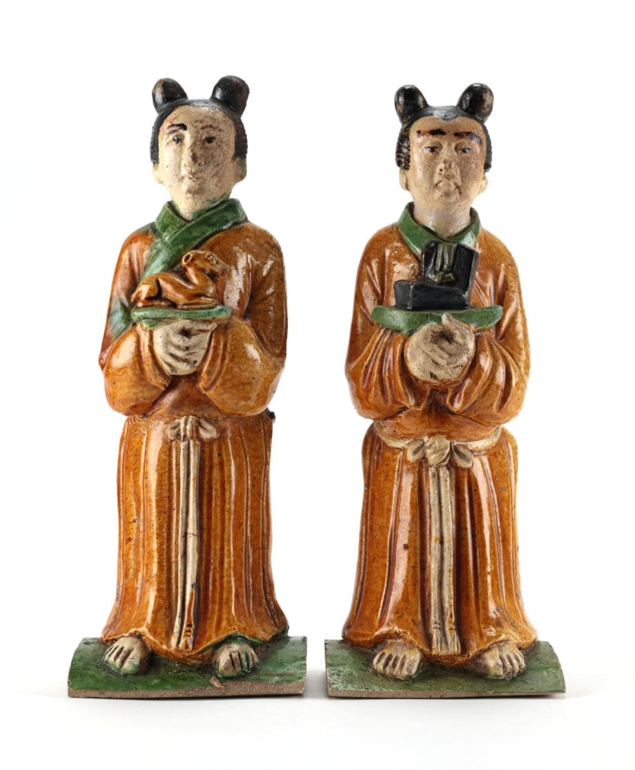 Paire de figurines de toit chinoises Sancai – dynastie Ming – collection Van Achterbergh – Vergulde Kat