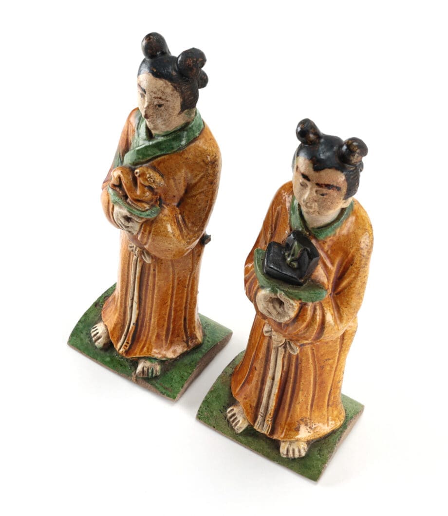 Paire de figurines de toit chinoises Sancai – dynastie Ming – collection Van Achterbergh – Vergulde Kat