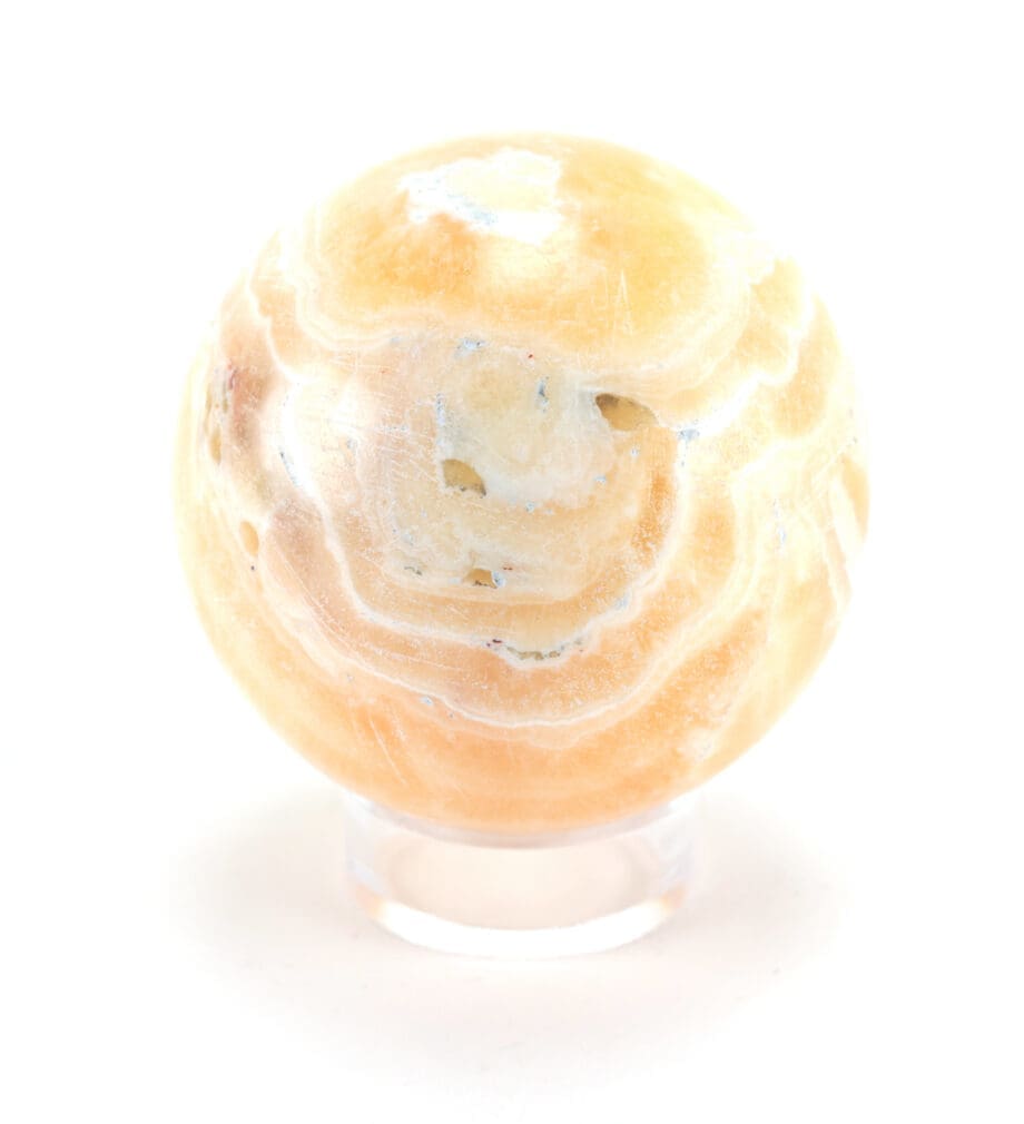 Honey Calcite bol (854 gram, 9 cm) – Wunderkammer mineraal – Vergulde Kat