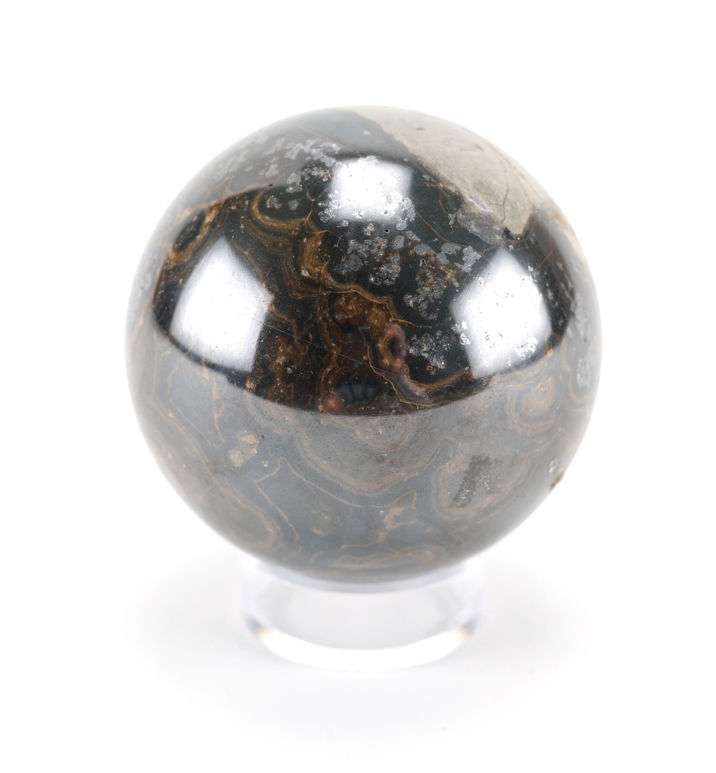 Zwarte Orbiculaire Jaspis bol (1288 gram, 8,5 cm) – Wunderkammer mineraal – detailfoto