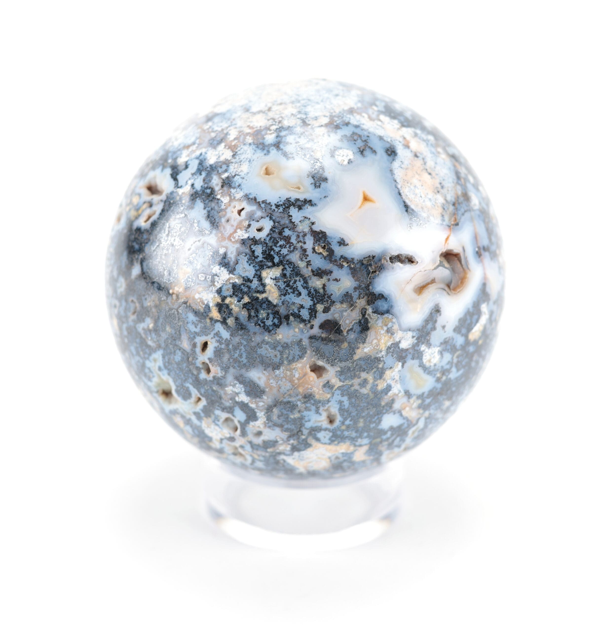 Dendritische Agaat bol – 8,5 cm – Chalcedoon Wunderkammer mineraal – detailfoto
