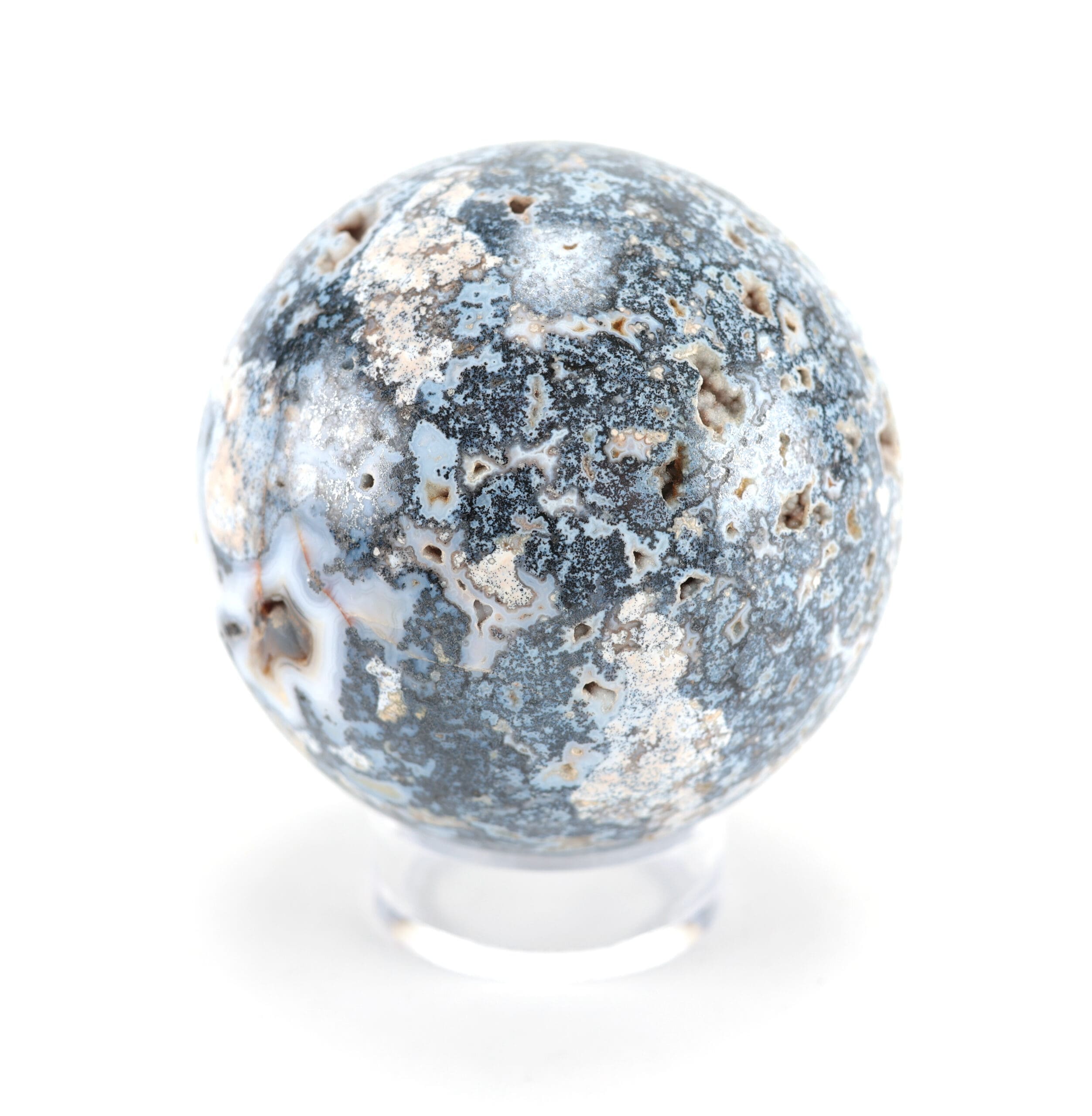 Dendritische Agaat bol – 8,5 cm – Chalcedoon Wunderkammer mineraal – detailfoto
