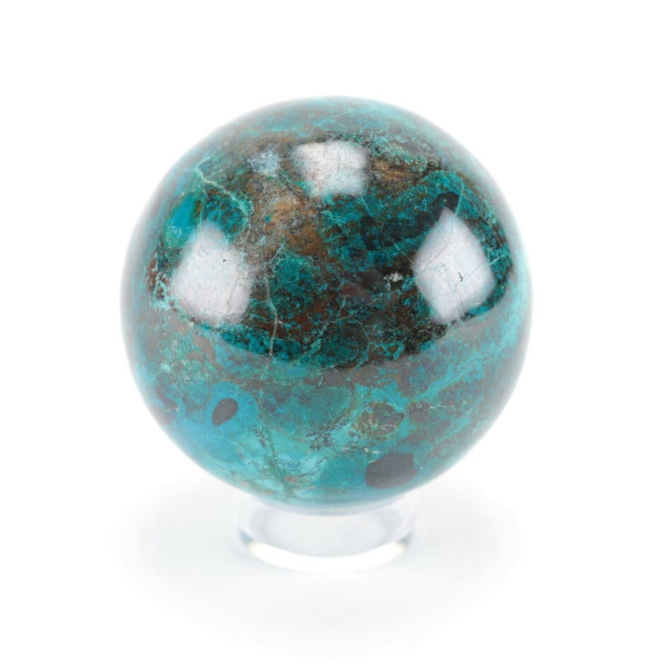 Chrysocolla mineraal bol – 9,5 cm – verzamelobject – Vergulde Kat