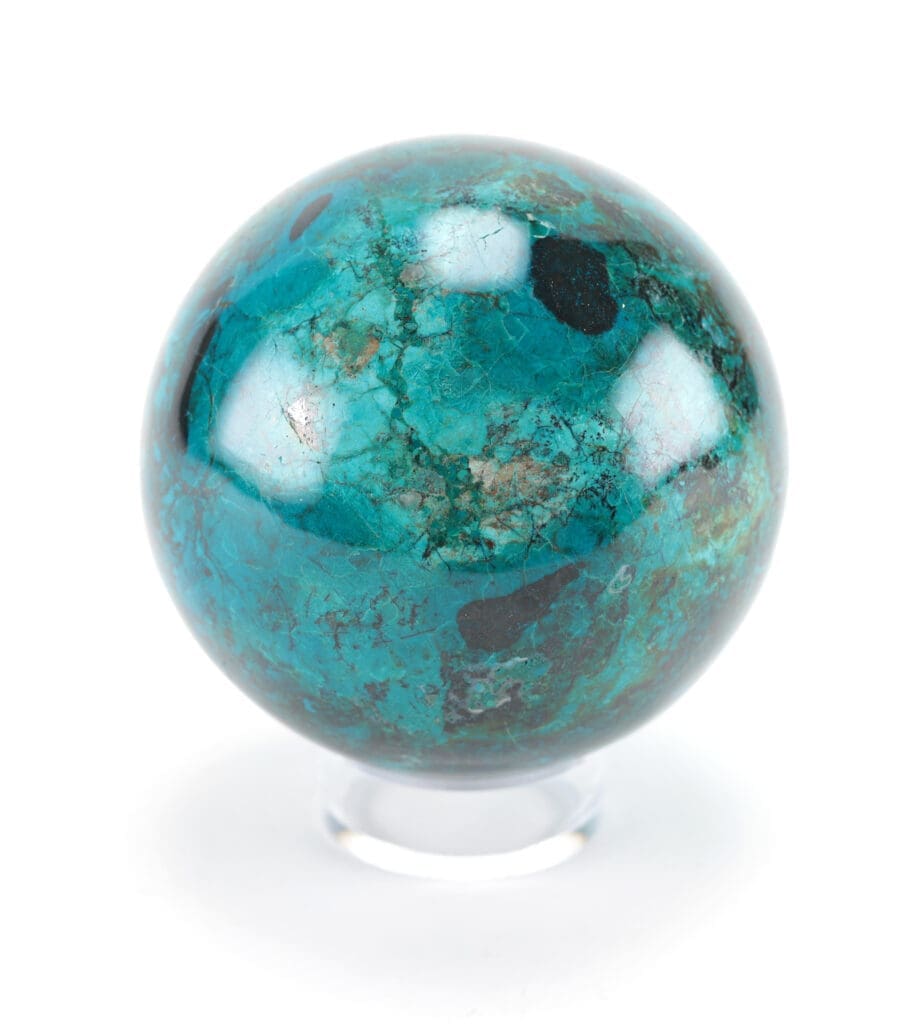 Chrysocolla mineraal bol – 9,5 cm – verzamelobject – Vergulde Kat