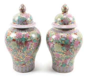 Set Chinese Millefleur porseleinen dekselpotten – detailfoto