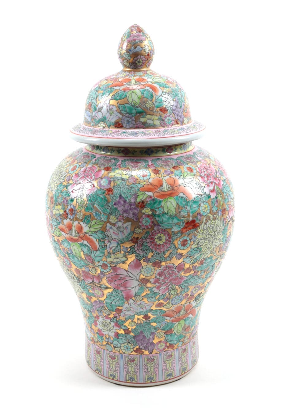 Lot de pots en porcelaine chinoise « Millefleur » avec couvercle – Vergulde Kat