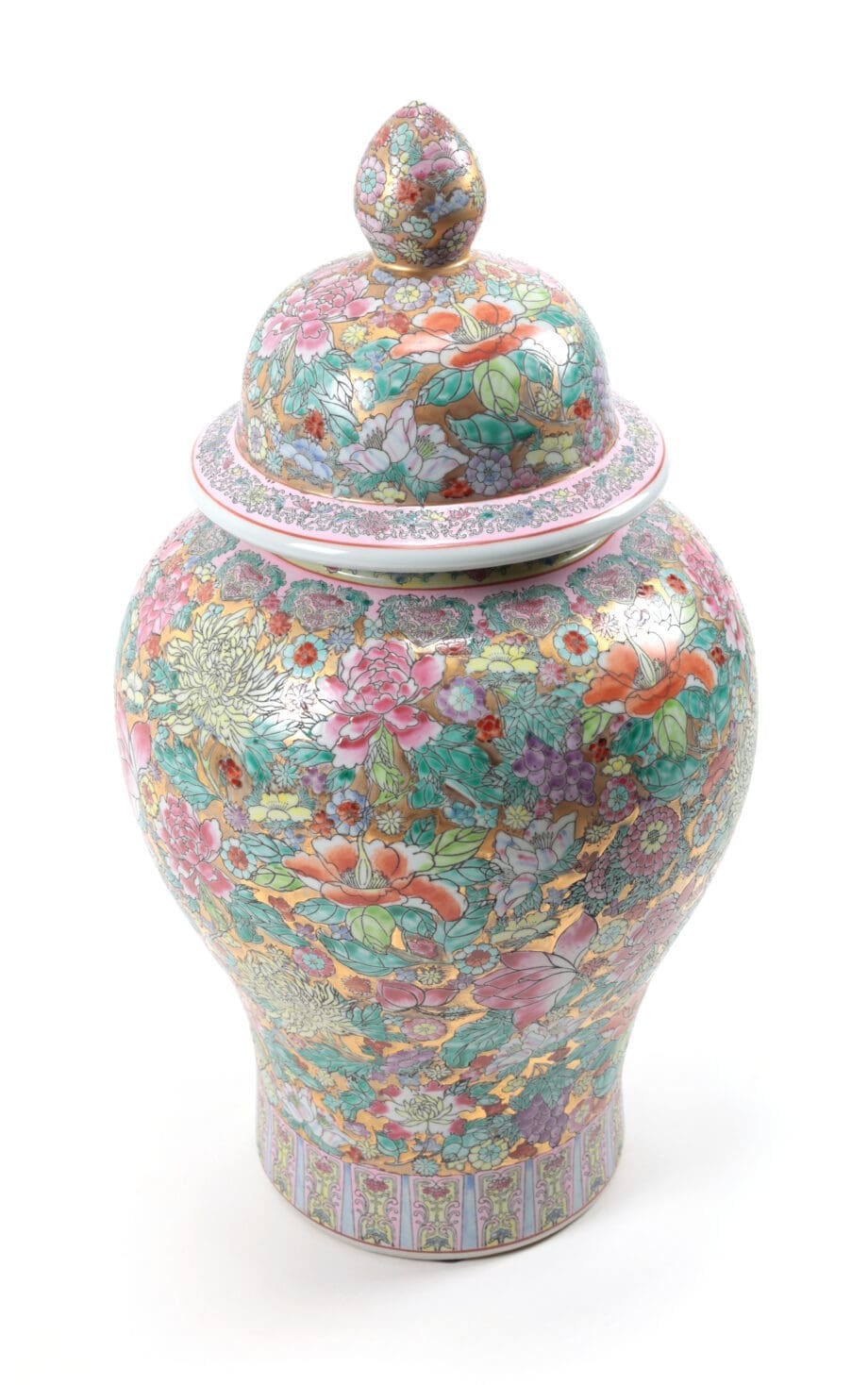 Lot de pots en porcelaine chinoise « Millefleur » avec couvercle – Vergulde Kat