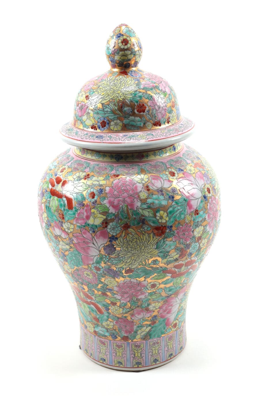 Lot de pots en porcelaine chinoise « Millefleur » avec couvercle – Vergulde Kat