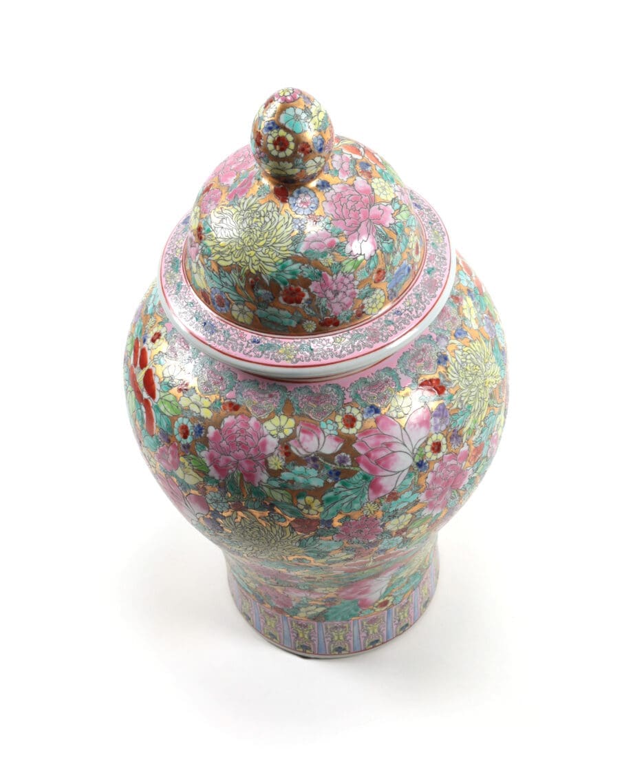 Lot de pots en porcelaine chinoise « Millefleur » avec couvercle – Vergulde Kat